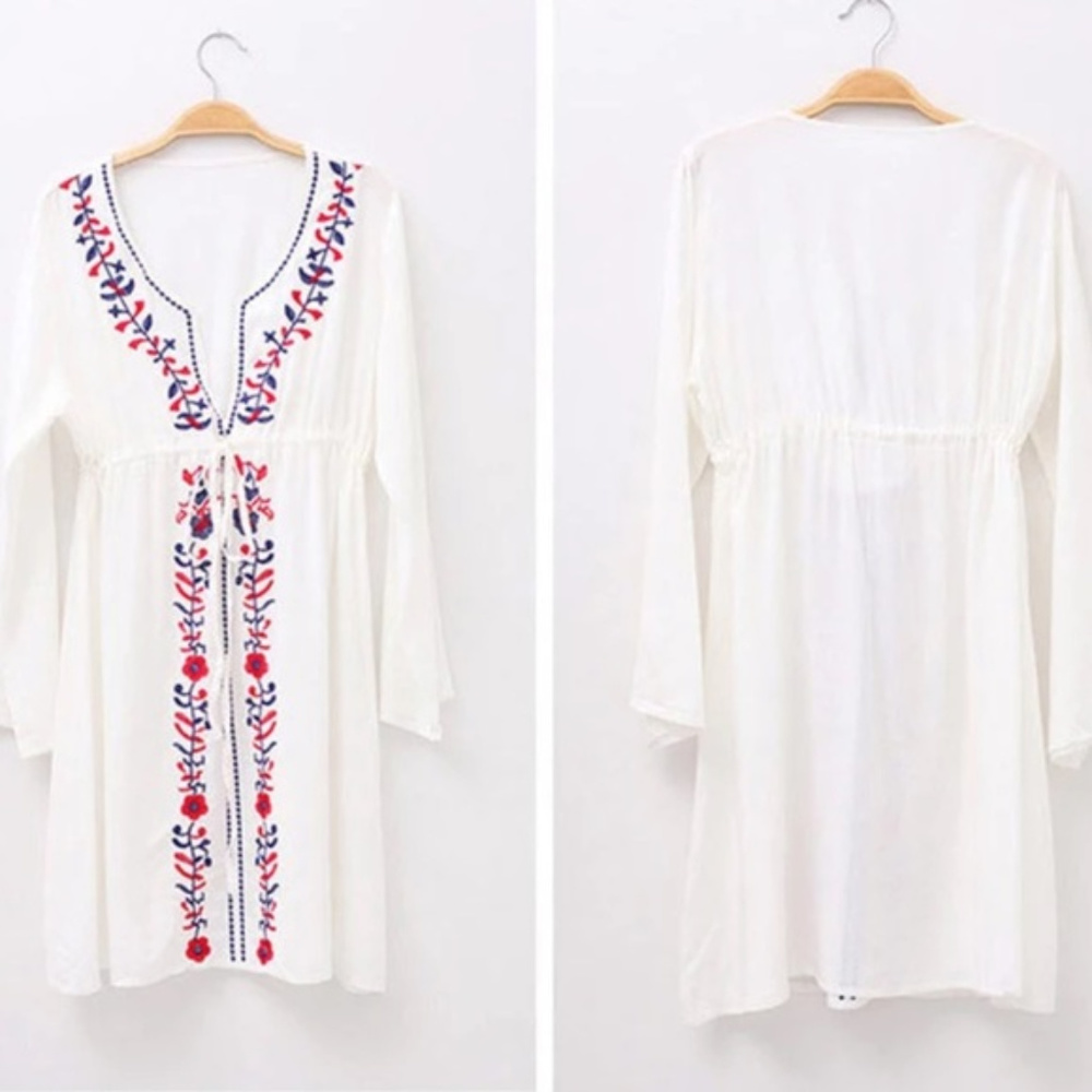 Embroidery Floral Boho Sexy Beach Coverup Dress - Picture 3 of 8